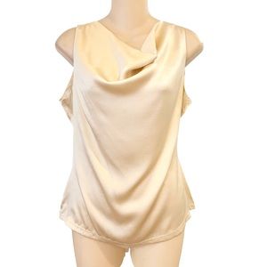 NWT Italian Designer Cream Beige Sleeveless Top Blouse Plunging Neck Size Small